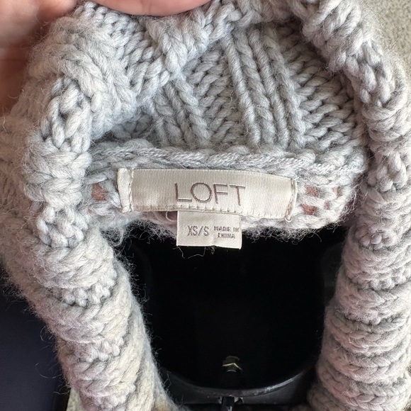 LOFT Light Gray Cable Knit Poncho Sweater - Picture 3 of 3